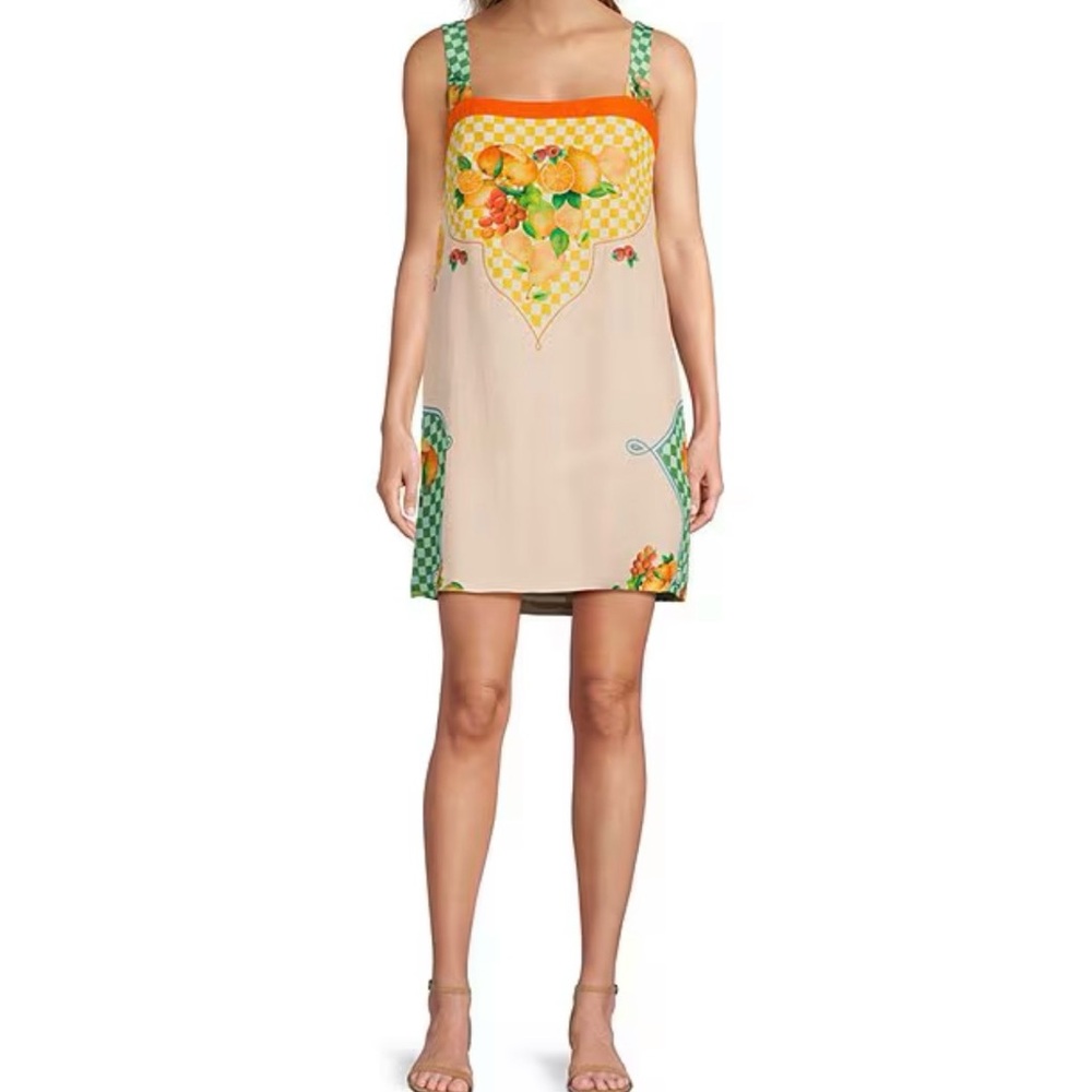 Antonio Melani Womens M Eliana Fruit Printed Linen Square Neck Sleeveless Dress